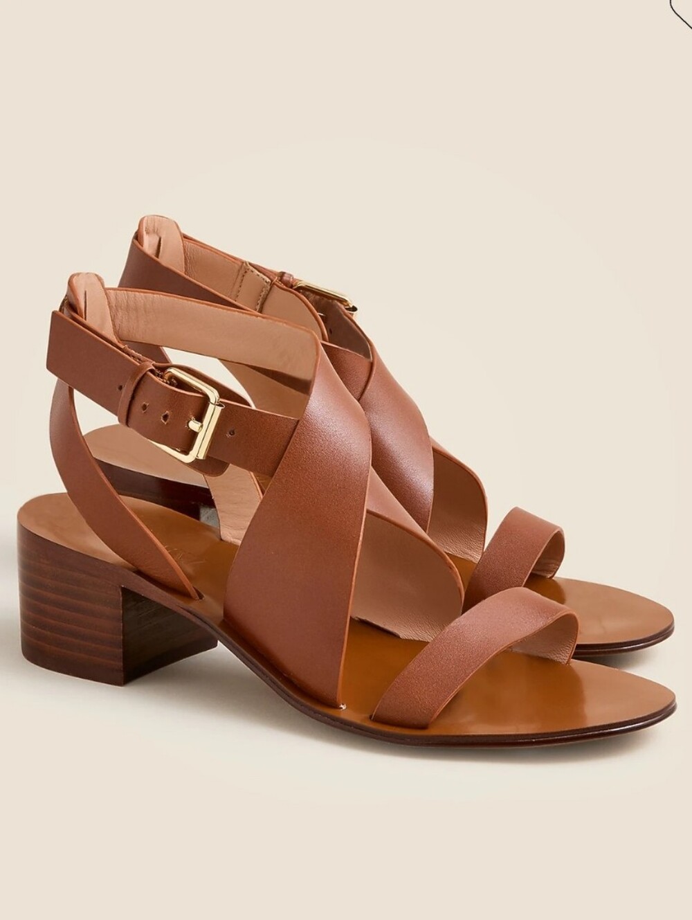 J. Crew Cross Strap Leather Block Heel Sandals In English Saddle
